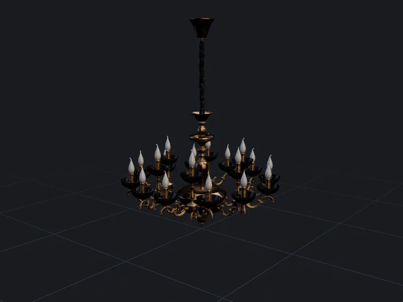 Candle chandelier 3D model rendered on a grid
