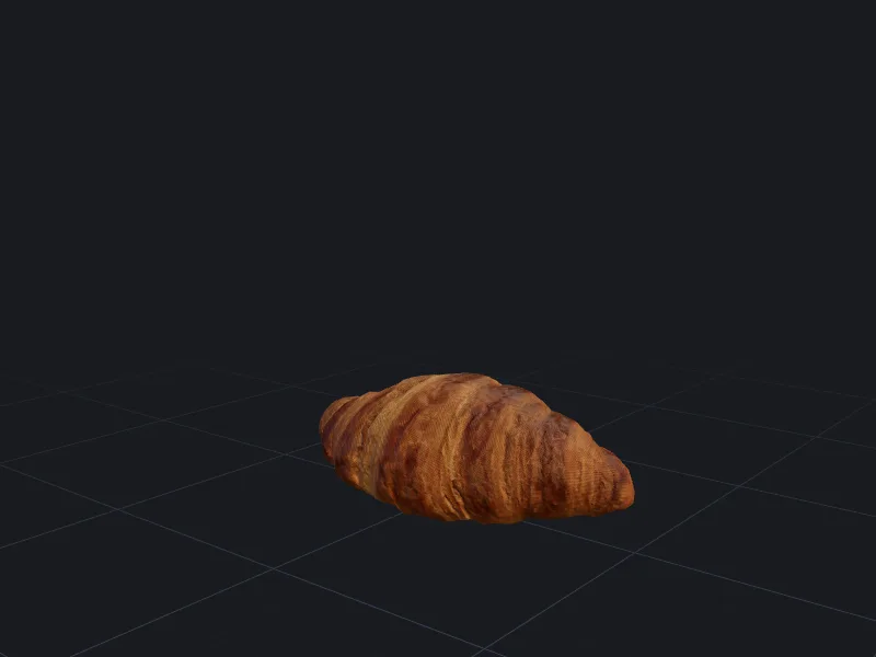 Croissant 3D model rendered on a grid