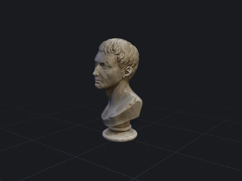 Marble bust 3D model rendered on a grid