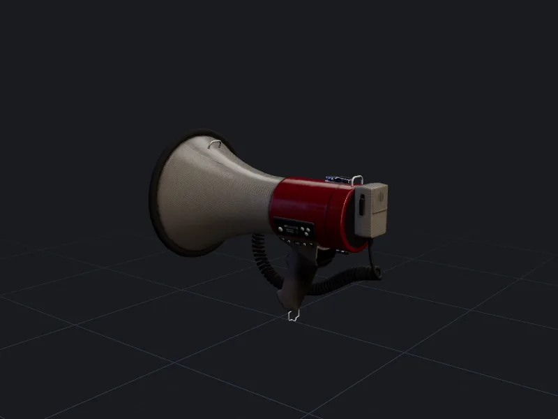 Megaphone 3D model rendered on a grid