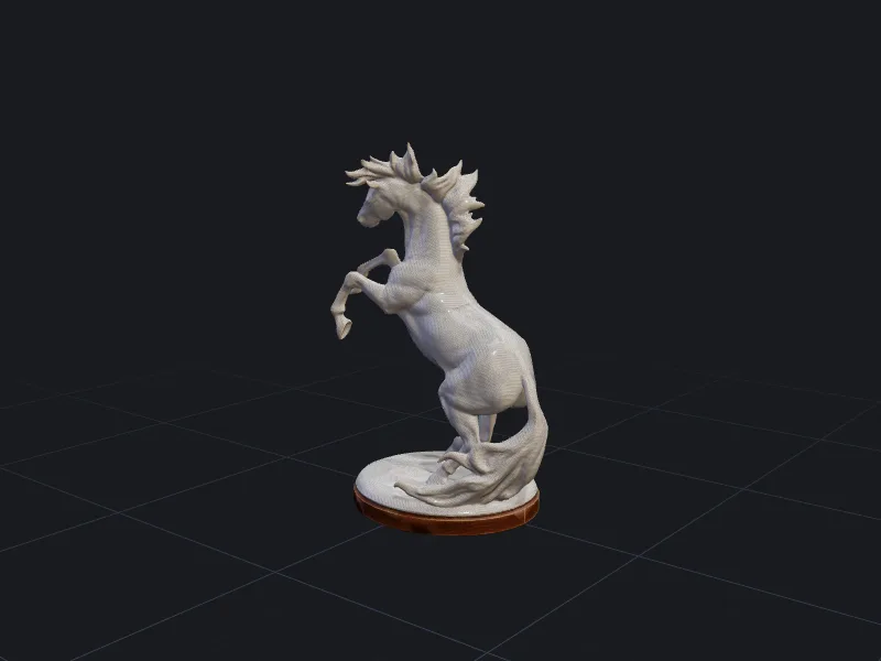 Porcelain horse figurine 3D model rendered on a grid