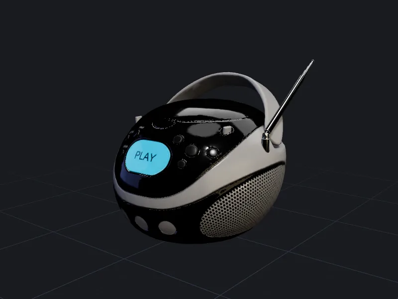 Portable CD boombox 3D model rendered on a grid