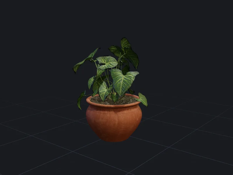 Potted plant 3D model rendered on a grid