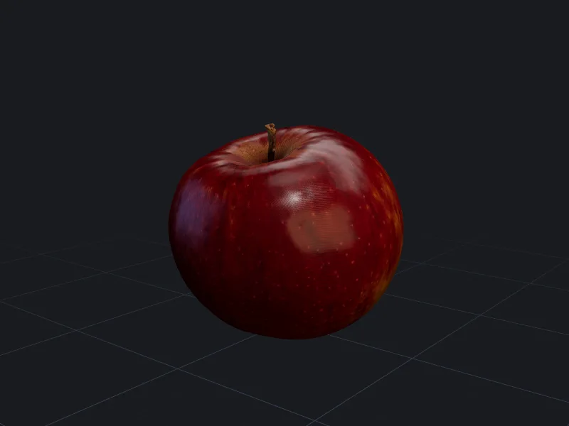 Red apple 3D model rendered on a grid