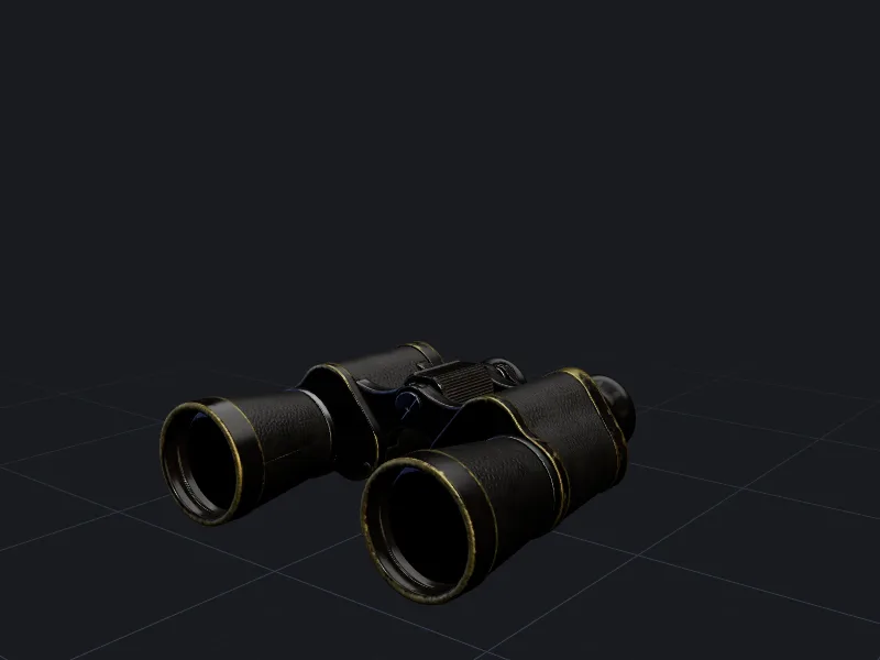 Vintage binoculars 3D model rendered on a grid