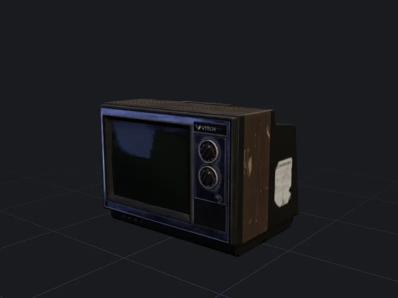 Vintage CRT television 3D model rendered on a grid