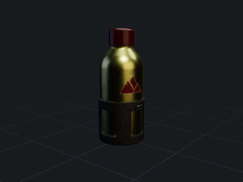 Metallic water bottle 3D model rendered on a grid